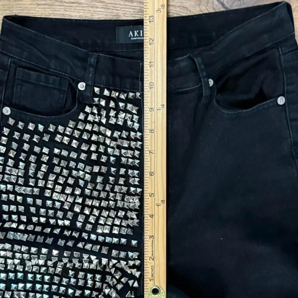 Akira Black Denim Studded Jeans Metal Biker Chic Goth Punk Jr Sz 7‎